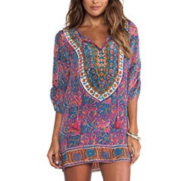 NWT TOLANI 100% SILK MANDALA TUNIC DRESS CAFTAN - Picture 1 of 7